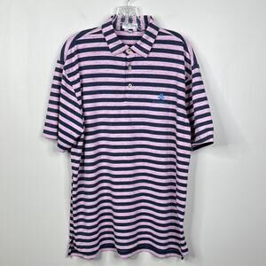 Peter Millar Summer Comfort Polo Men's Large Pink Blue Striped Performance